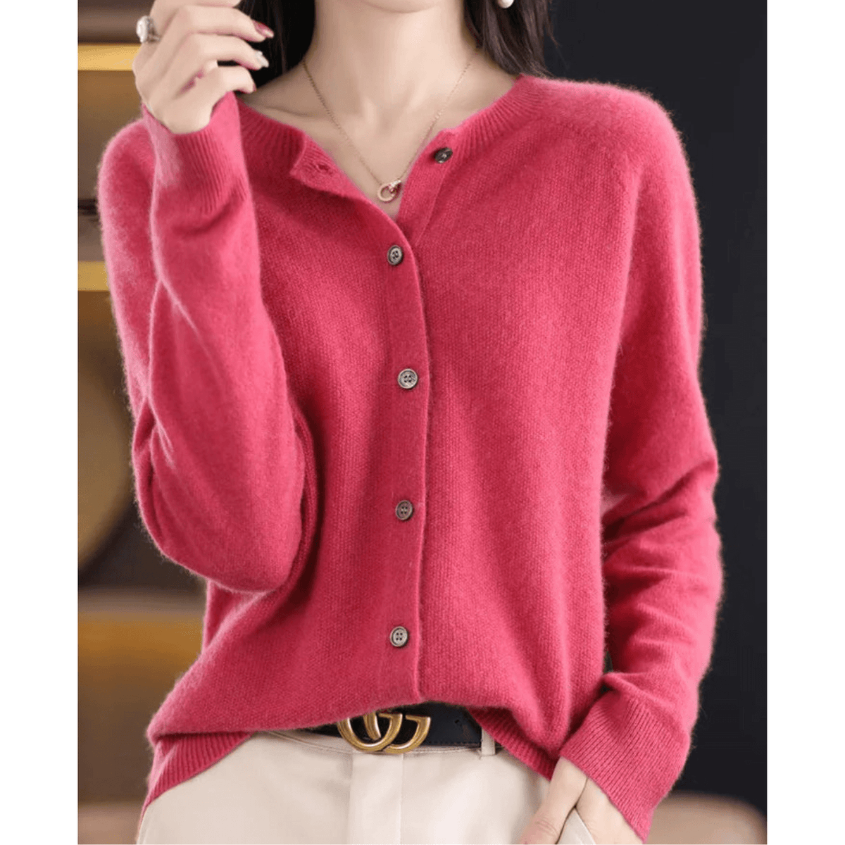 Women's Cashmere-Blend Cardigan V-Neck Elegant Drape