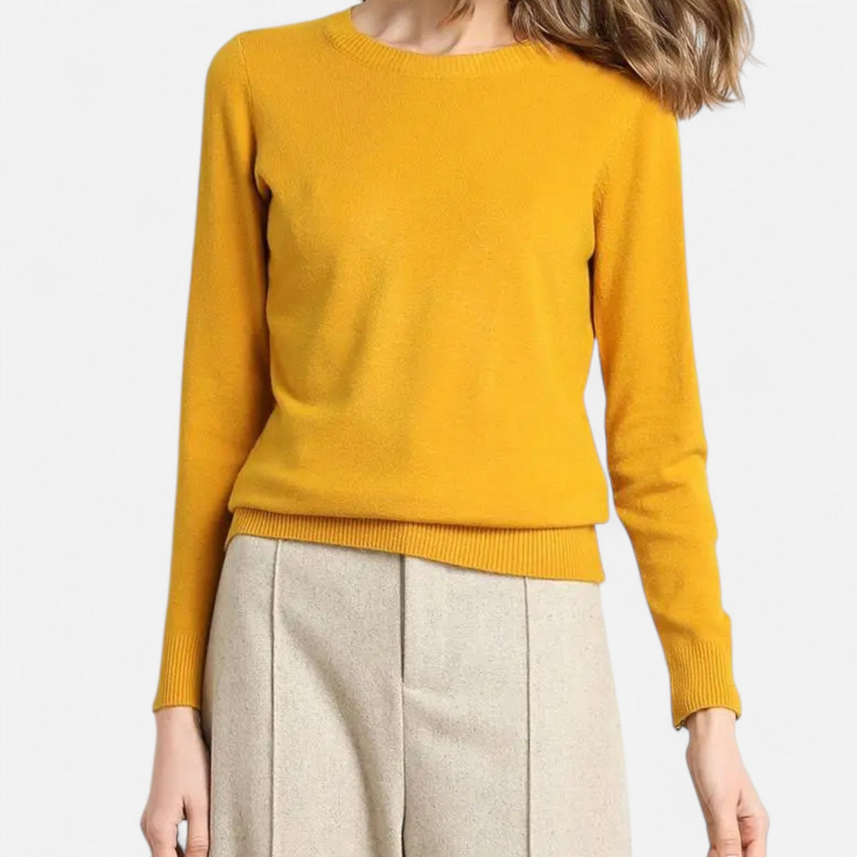 Maglione da donna in lana merino, girocollo, vestibilità intramontabile