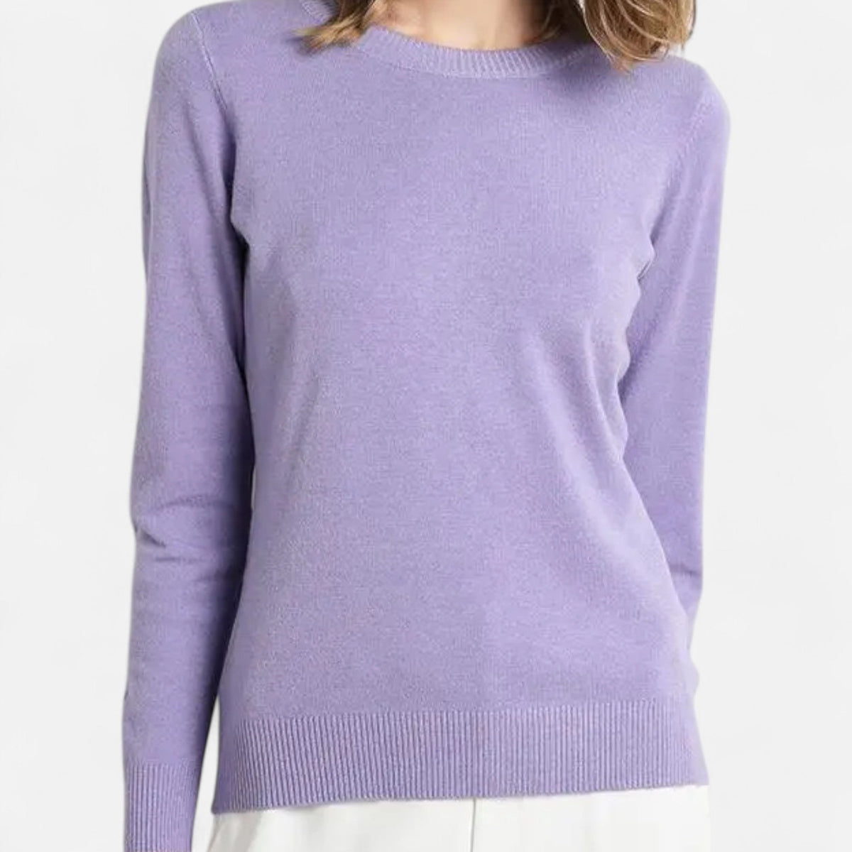 Maglione da donna in lana merino, girocollo, vestibilità intramontabile