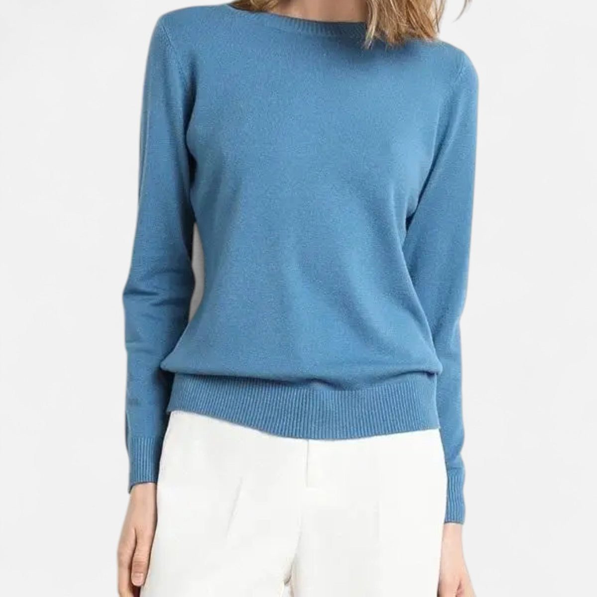 Maglione da donna in lana merino, girocollo, vestibilità intramontabile