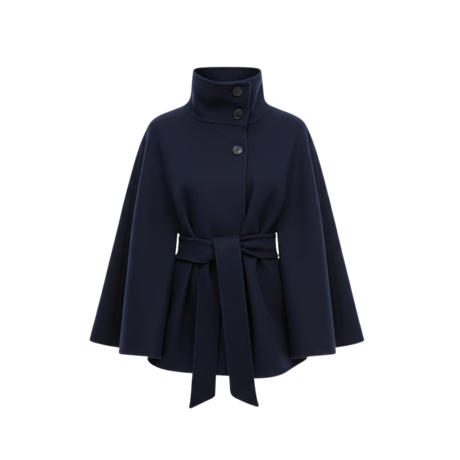 Women's Cape Coat High Neck Belted Asymmetric Closure
