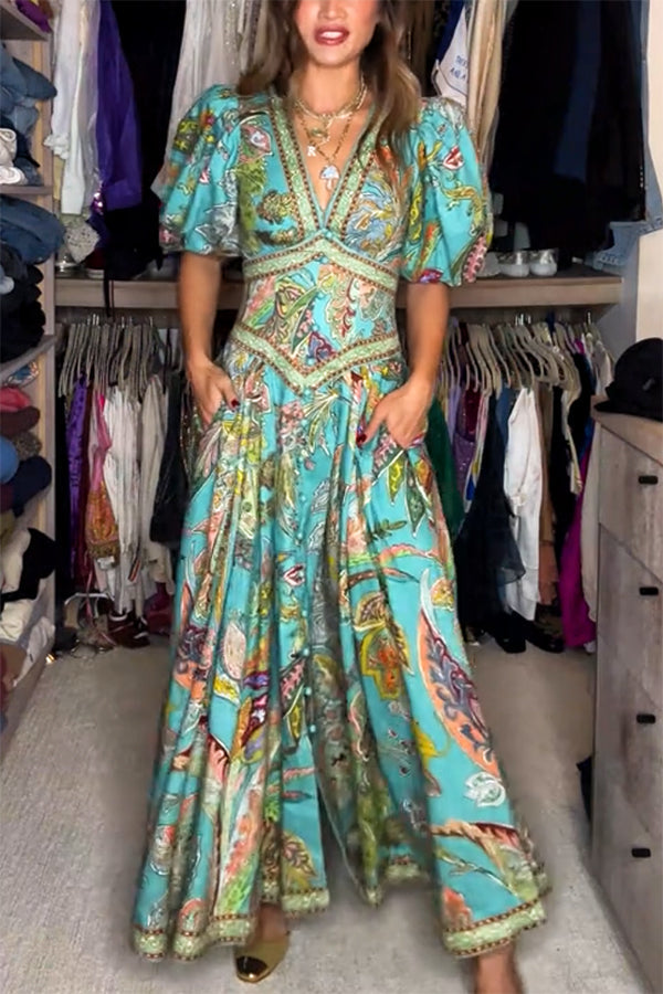 Robe maxi femme col en V