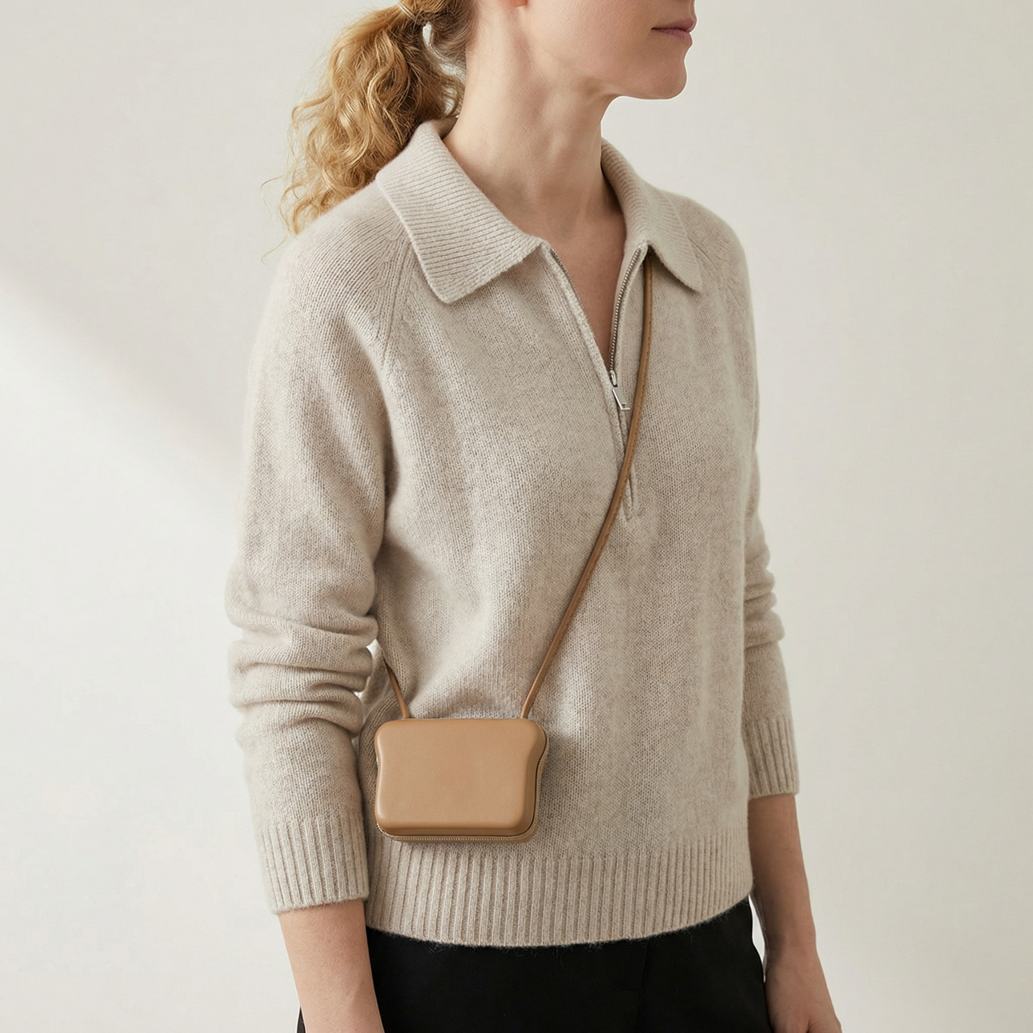 Women's Half-Zip Sweater Cotton-Blend Polo Collar