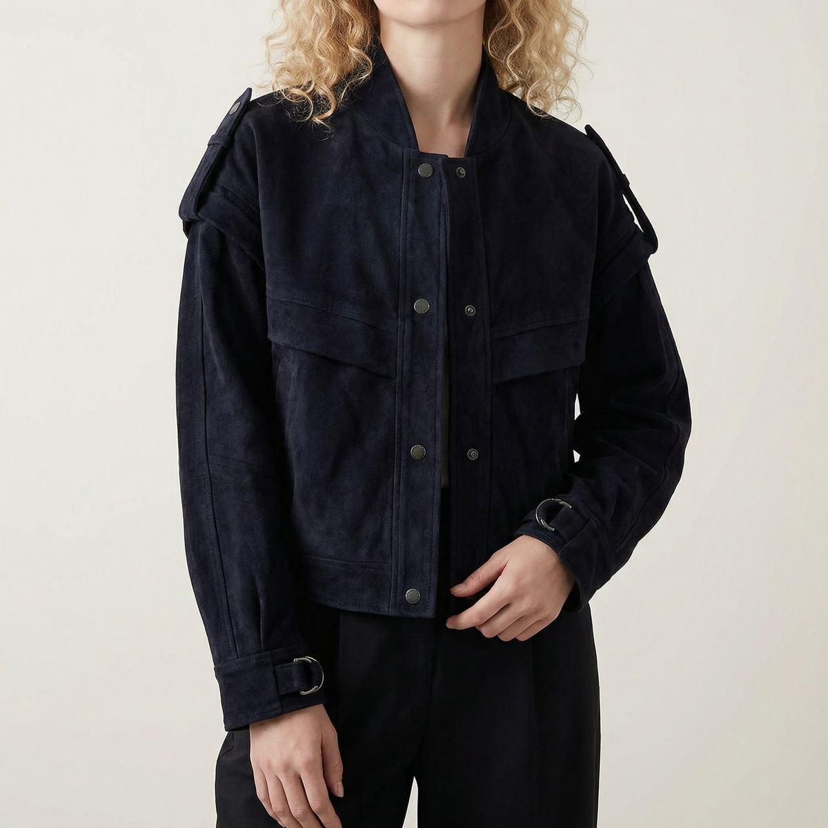 Women's Faux Suede Jacket Single-Breasted Roomy Pockets