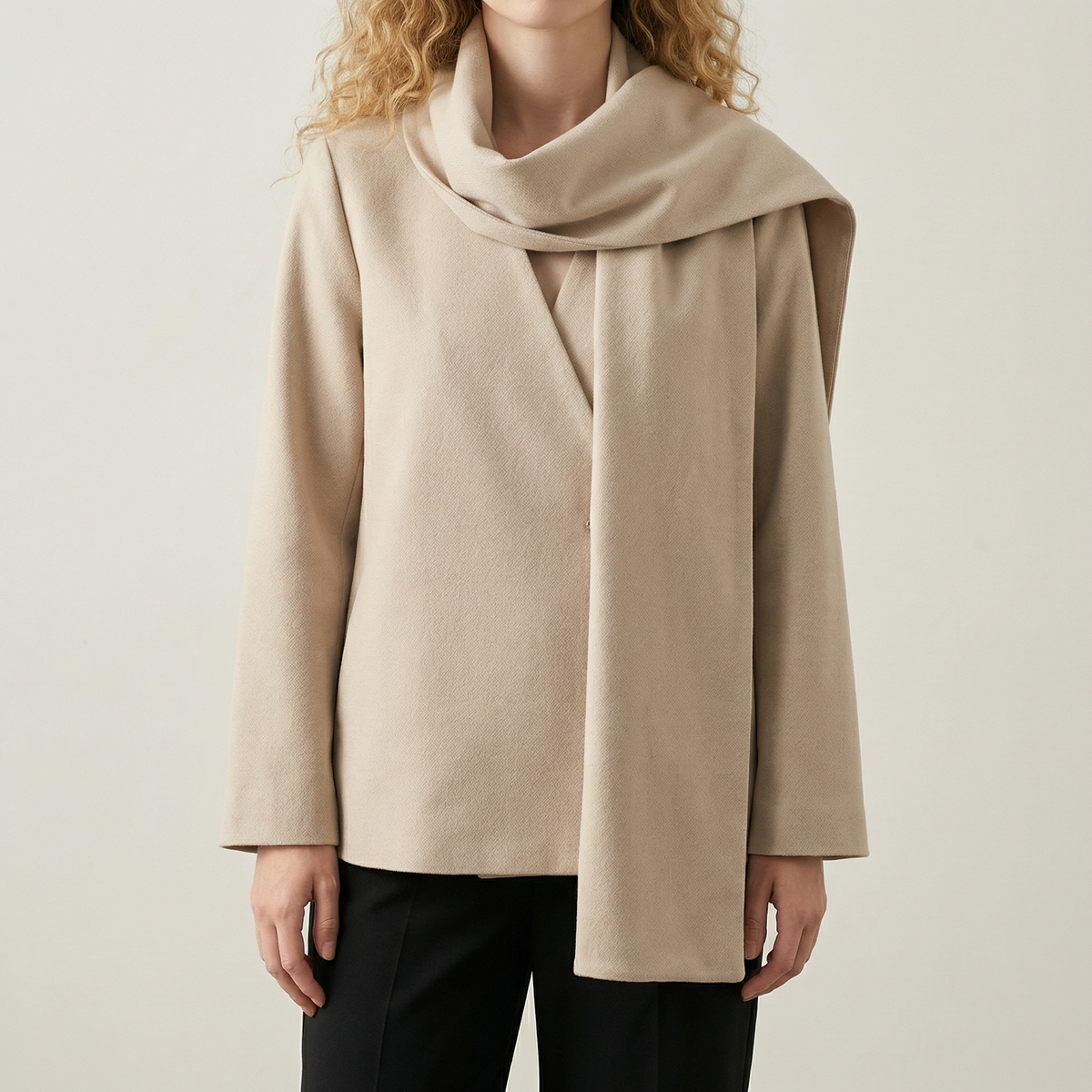 Women's Cotton-Blend Blazer Scarf Collar Loose Fit