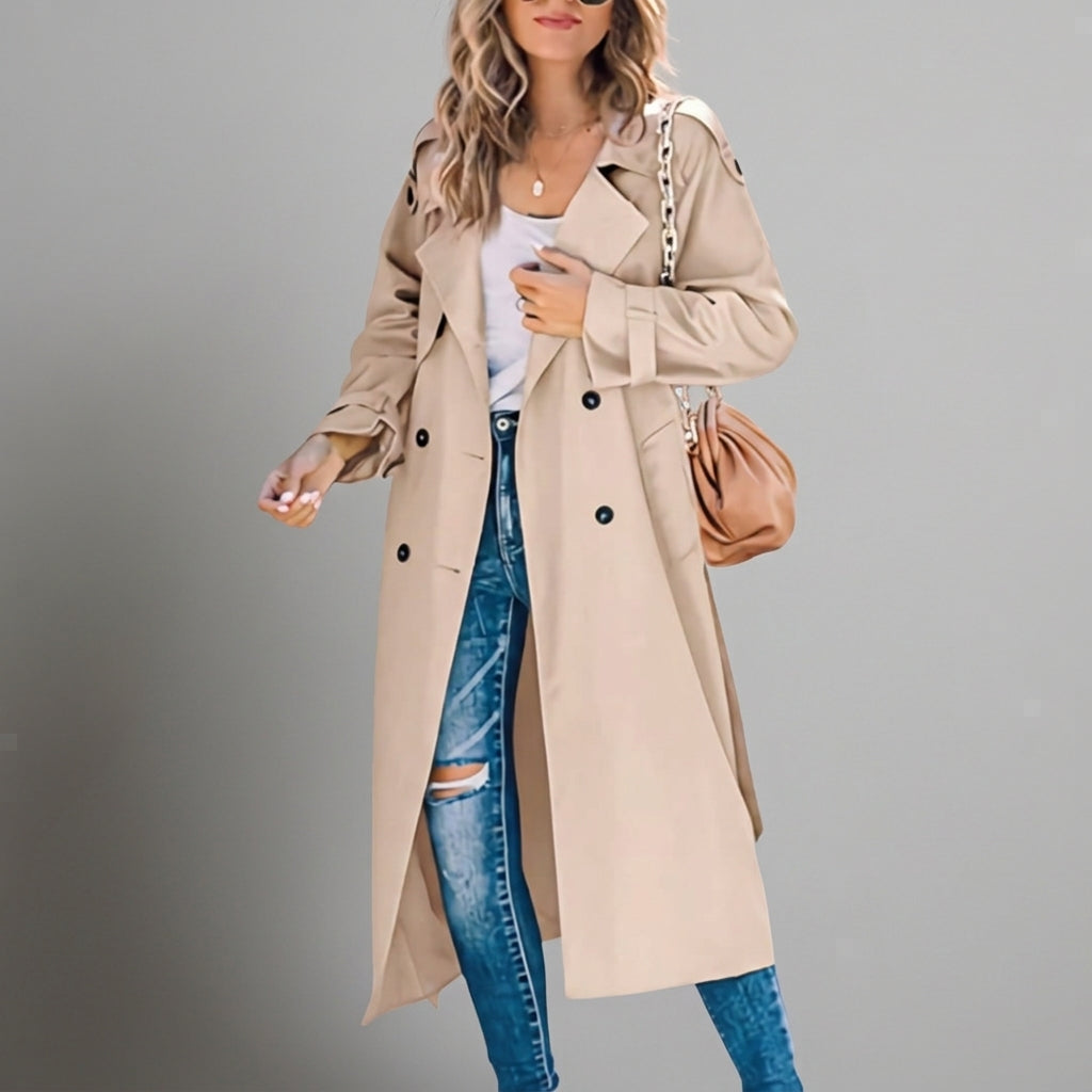 Gabardina de algodón para mujer, tapeta de botones y corte entallado