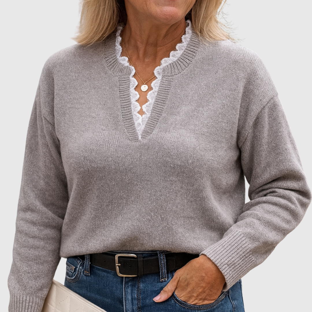 Pull pour femme avec bordure en dentelle