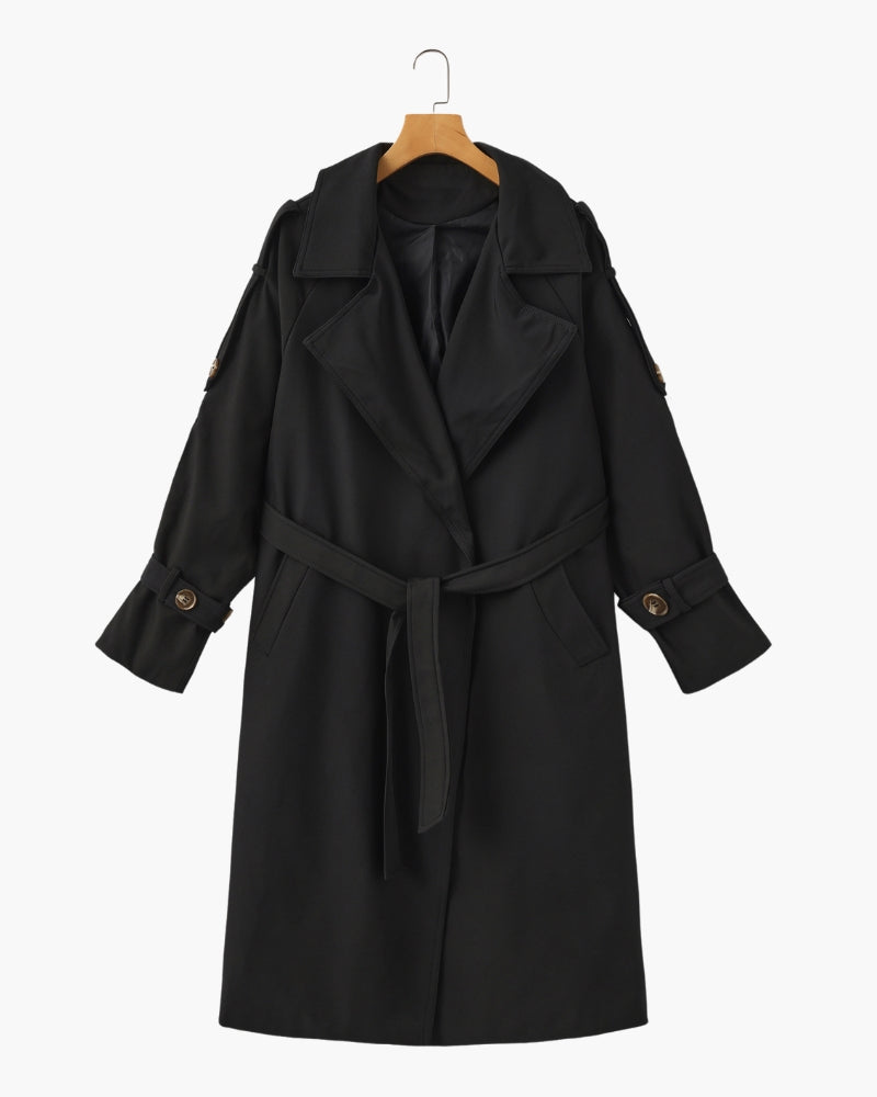 Women's Trench Coat Wide Lapels Removable Belt Epaulettes