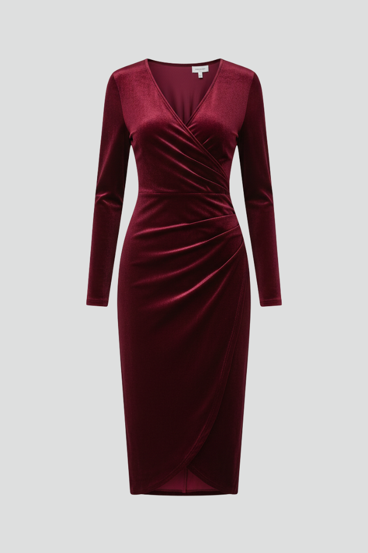 Women's Long Sleeve Midi Dress with V-Neckline