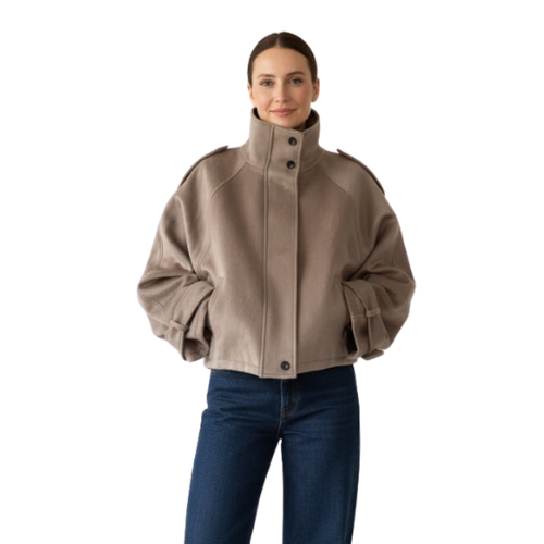 Elegante giacca di lana da donna con collo a fascetta