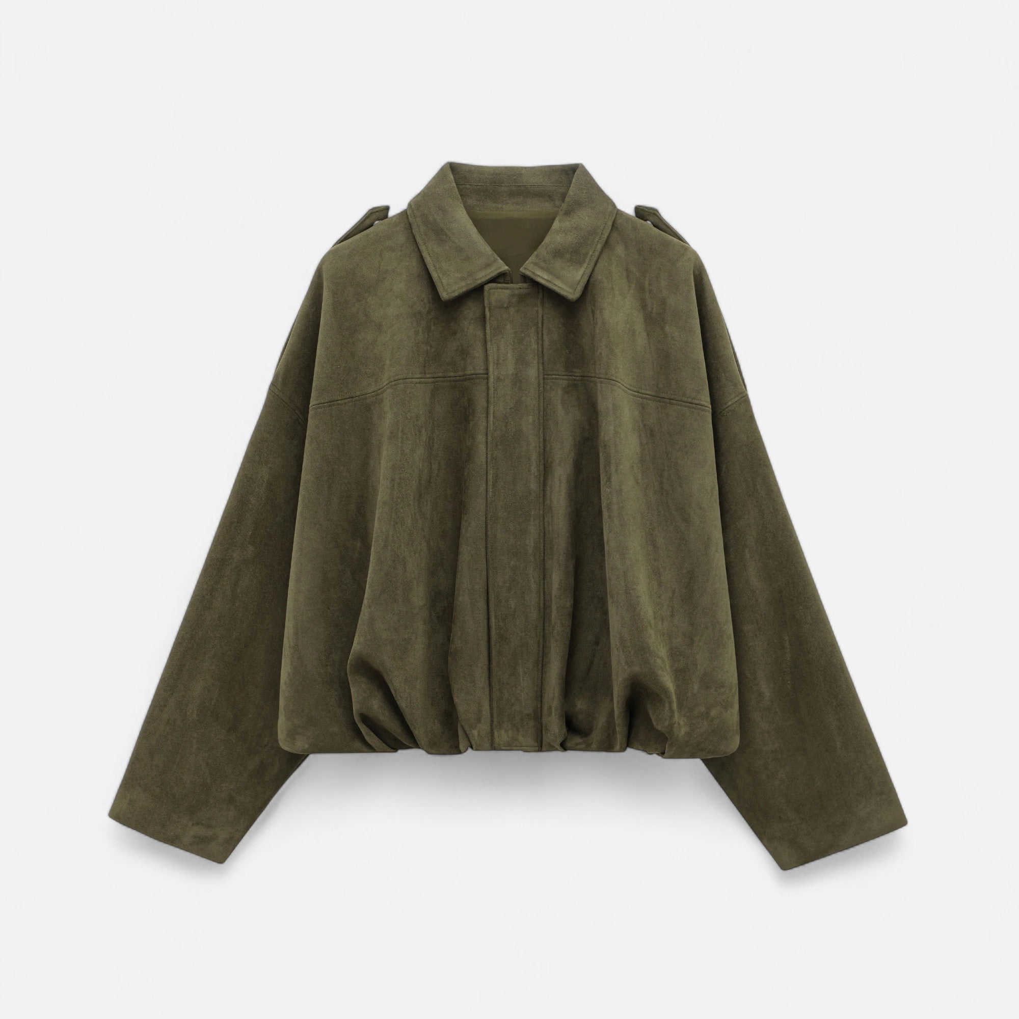 Chaqueta bomber de ante sintético para mujer, con cremallera y cuello con solapas