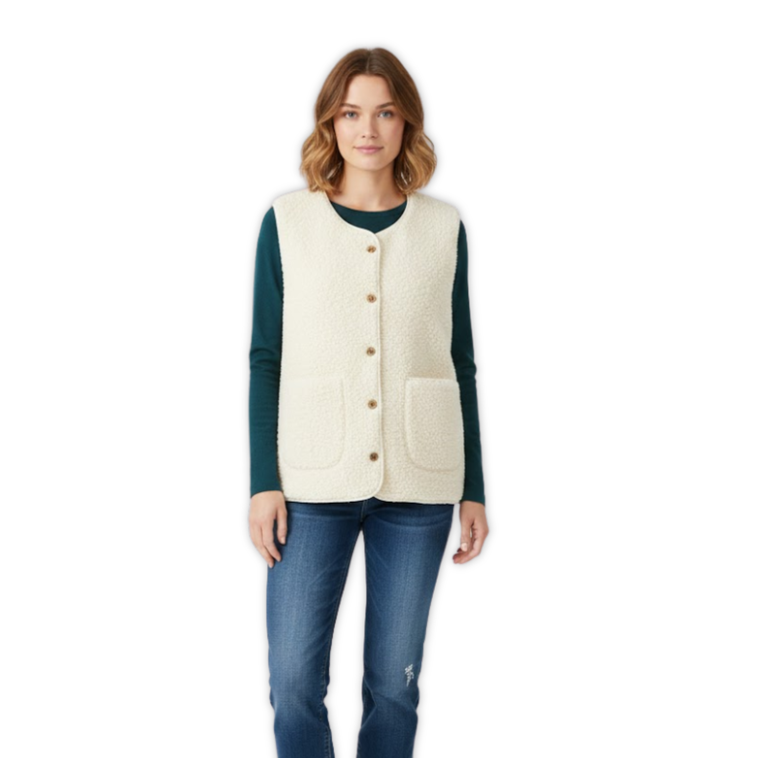 Chaleco de forro polar tipo teddy para mujer, sin mangas, con cuello, ideal para llevar a capas