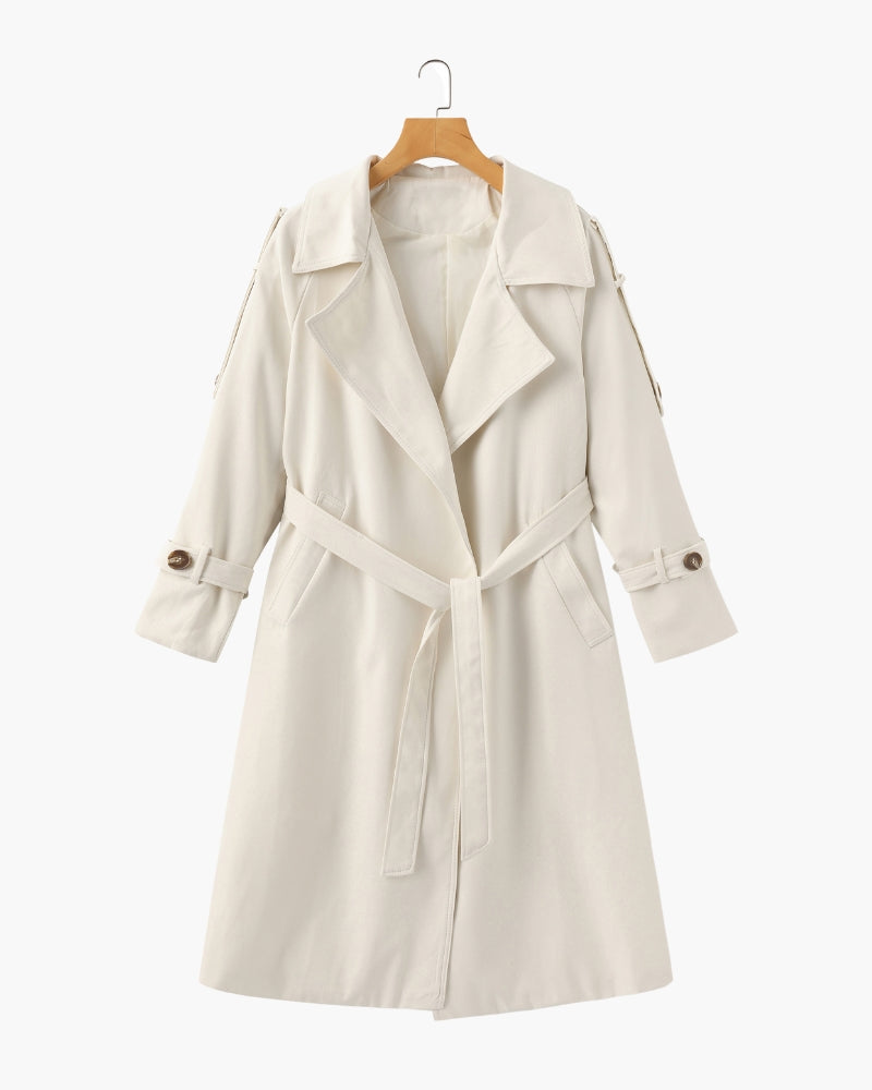 Gabardina para mujer, solapas anchas, cinturón extraíble y charreteras
