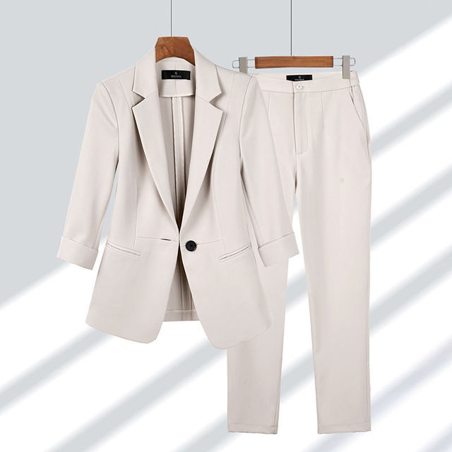 Women's Blazer and Trousers Set Notch Lapel Straight-Leg