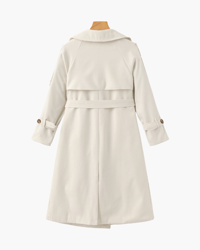 Gabardina para mujer, solapas anchas, cinturón extraíble y charreteras