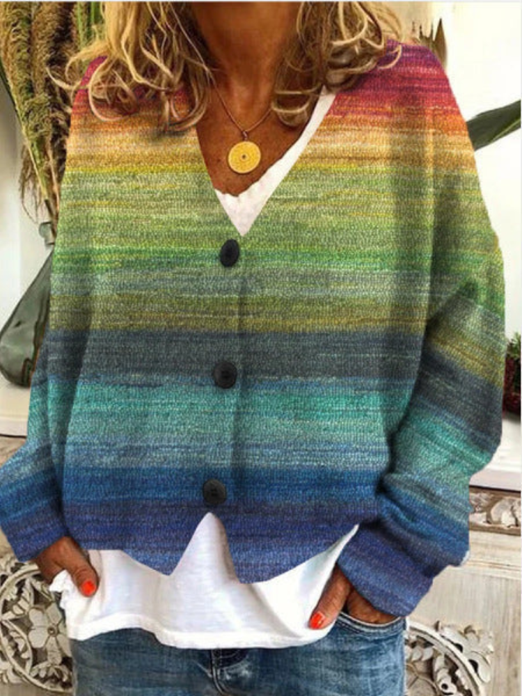 Women's Printed Cardigan Lightweight Colourful Knit