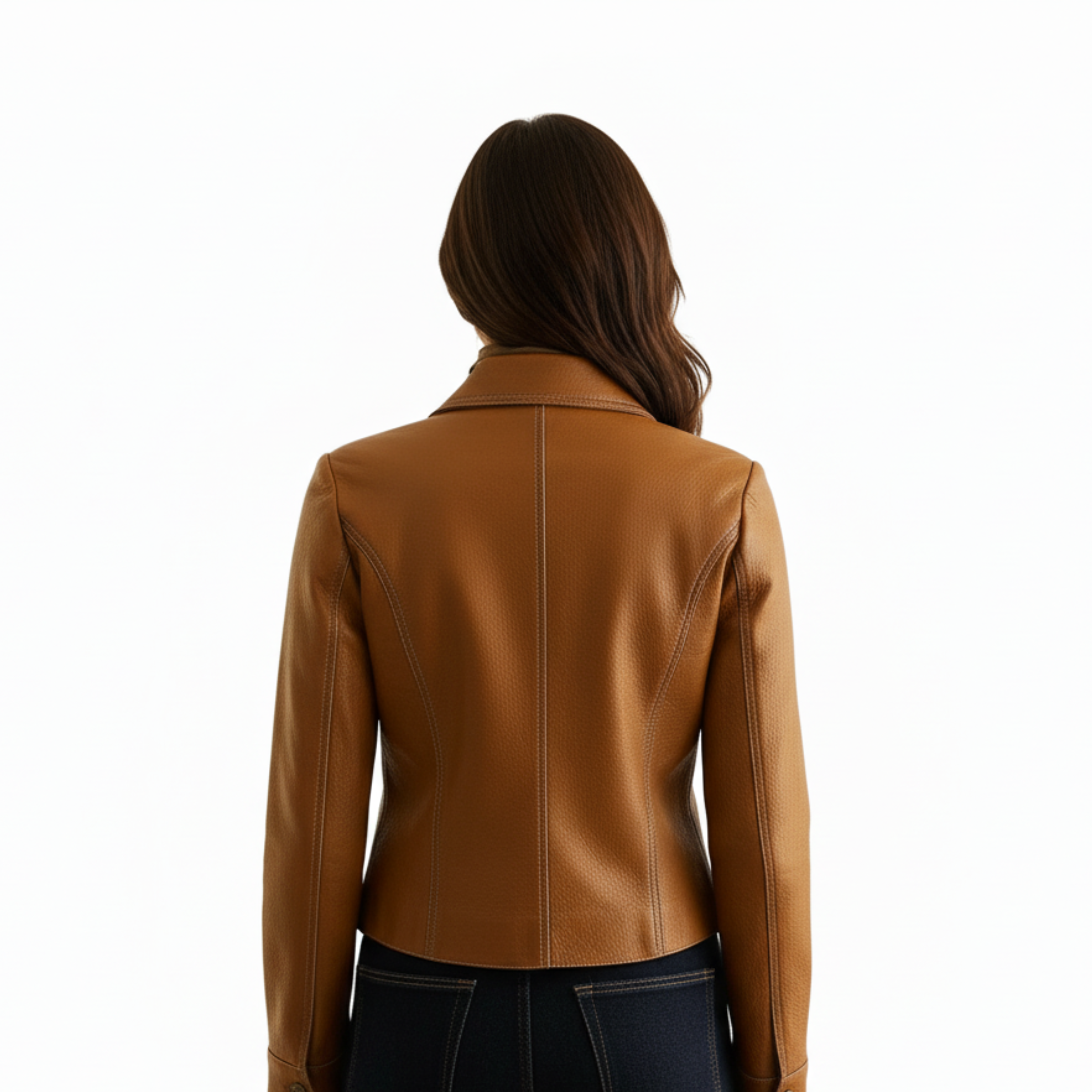 Chaqueta de cuero sintético para mujer, cintura entallada y pespunte a tono