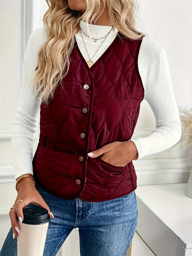 Women's Quilted Bomber Vest Diamond Quilt Sherpa Lining
