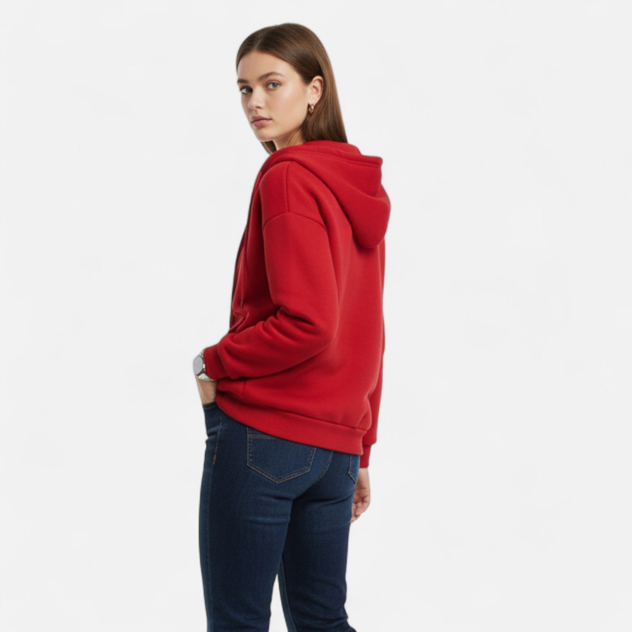 Sudadera con capucha y cremallera para mujer, corte contemporáneo y capucha con cordón