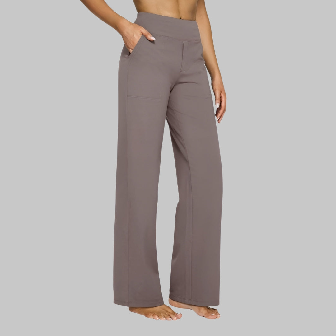 Pantalón de vestir de pernera recta para mujer, tejido de punto suave y cintura elástica