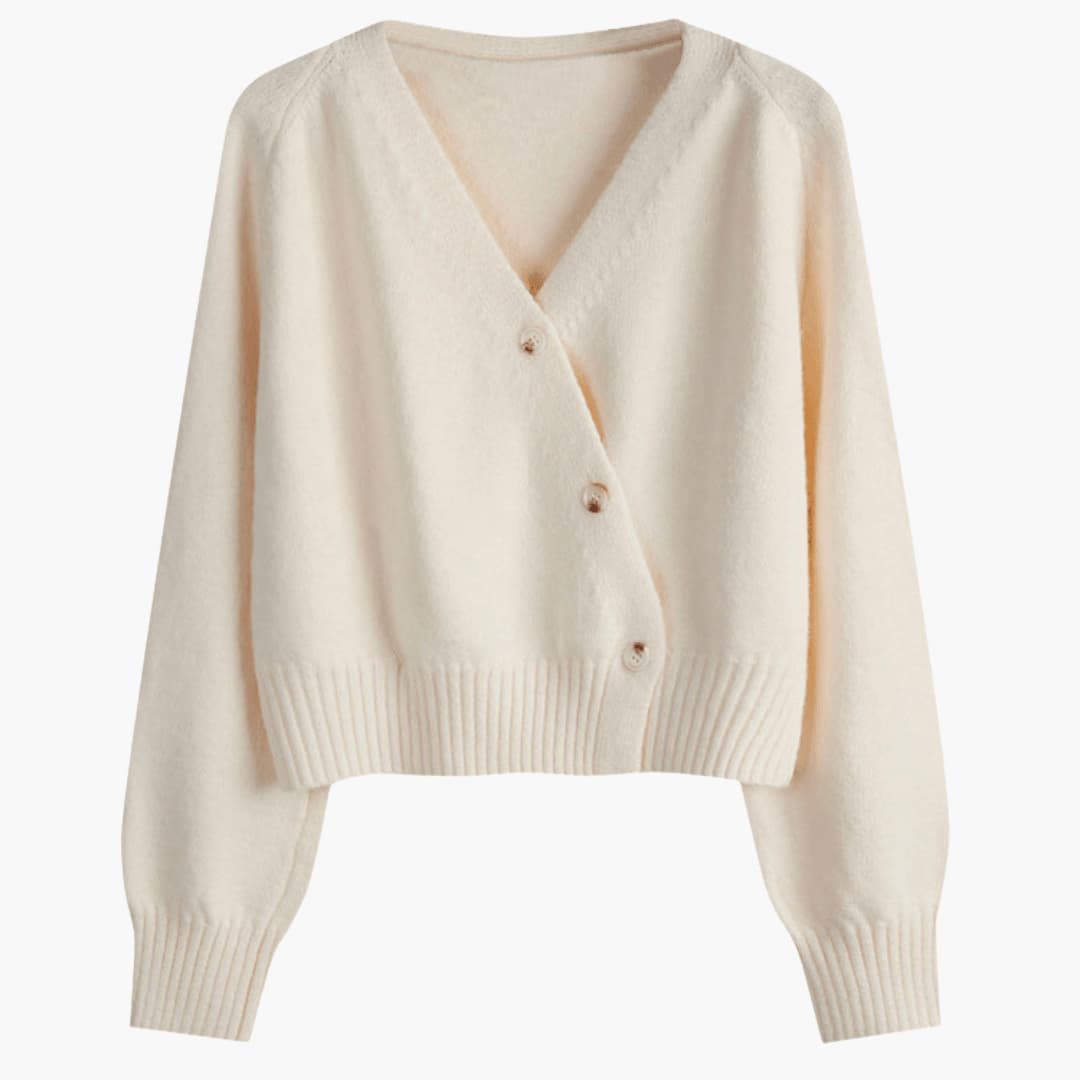 Women's V-Neck Buttoned Cardigan with Ribbed Hem