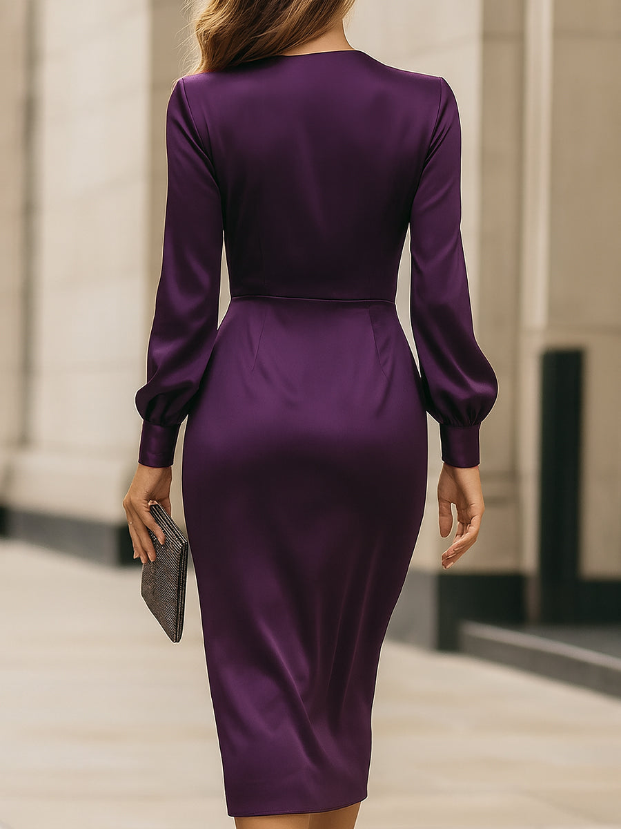 Women's Midi Dress Satin wrap front