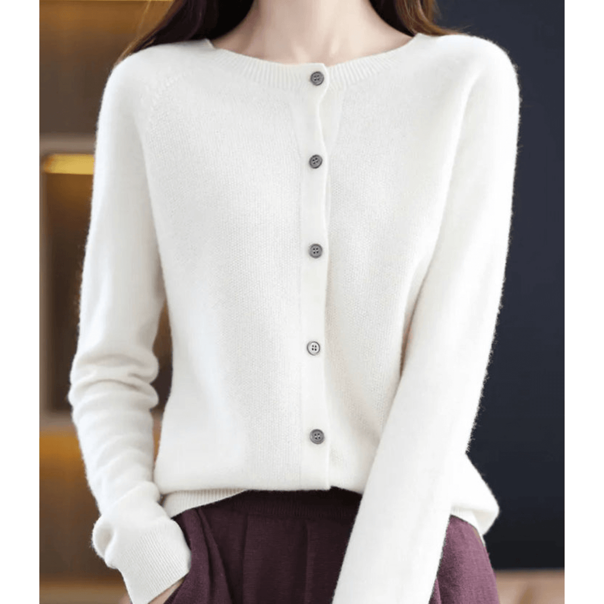 Women's Cashmere-Blend Cardigan V-Neck Elegant Drape