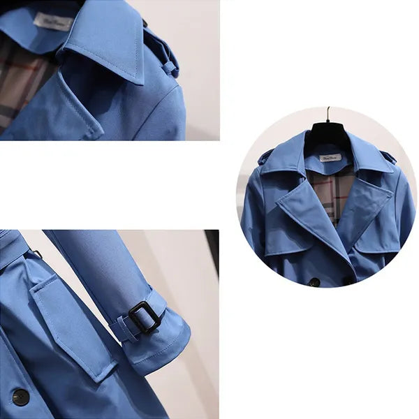 Women's Long Trench Coat with Double Button Closure