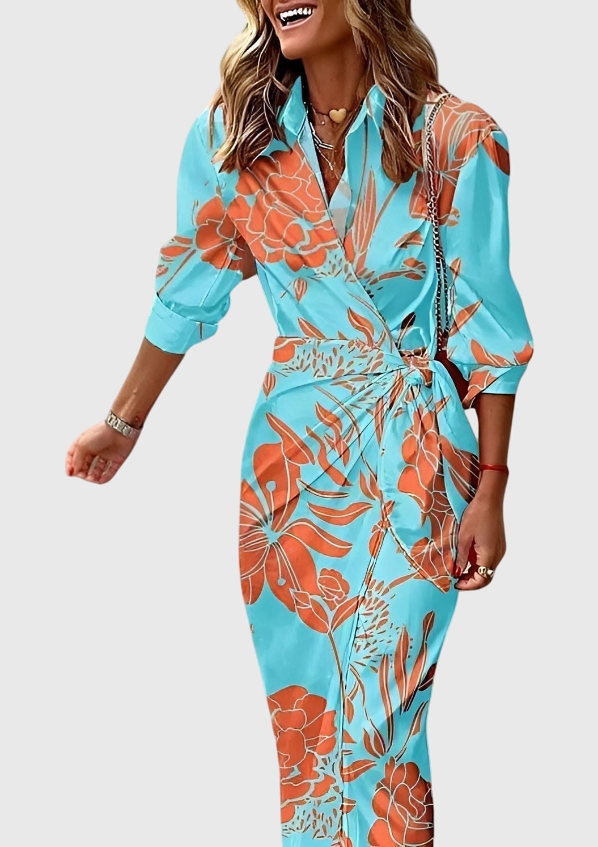 Robe midi femme à nouer devant