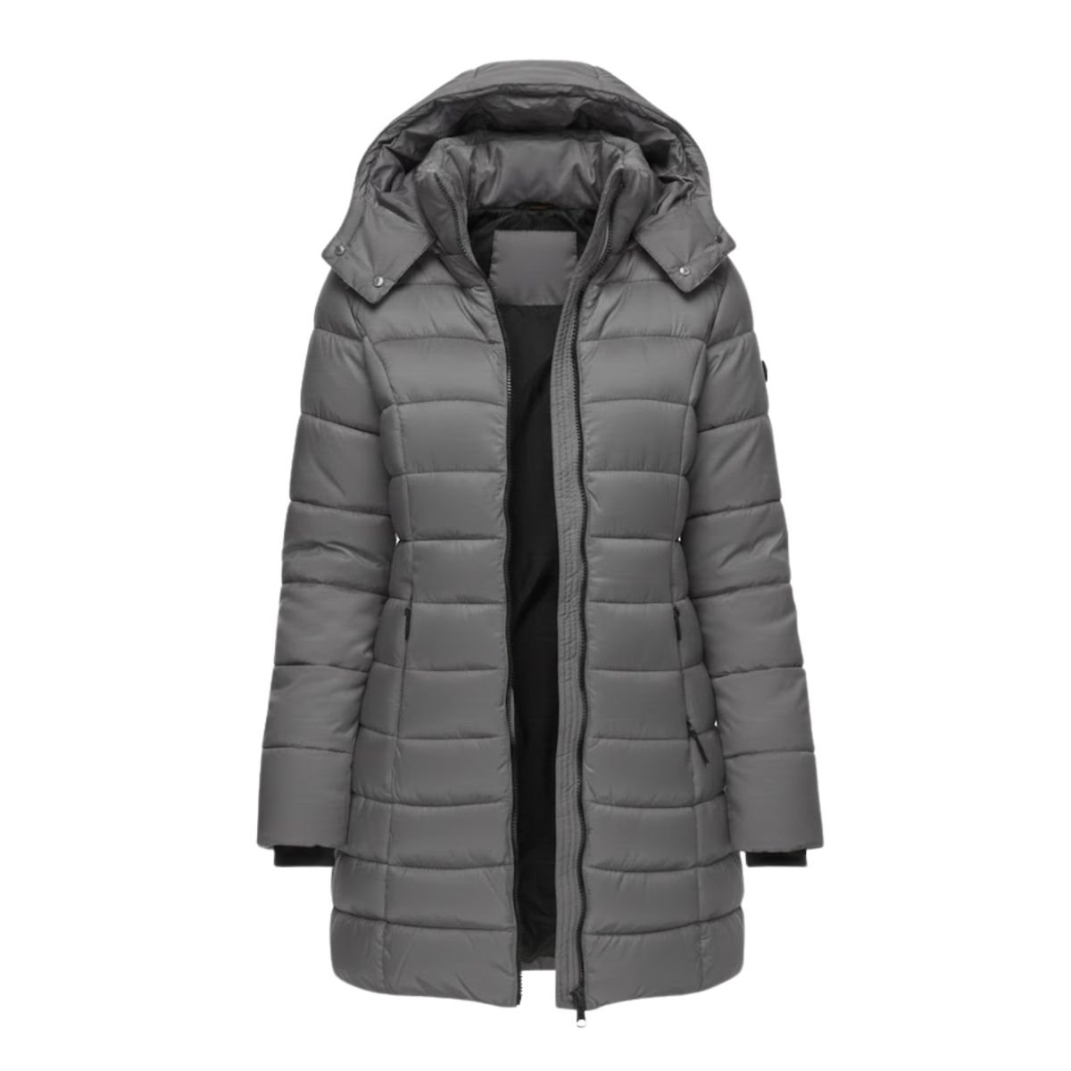 Parka acolchada de longitud media para mujer, con capucha y corte entallado, estilo invernal