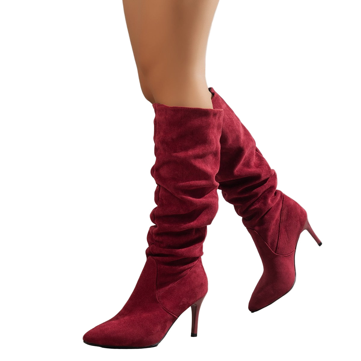 Women's Faux Suede Slouch Boots Pointed Toe Stiletto Heel
