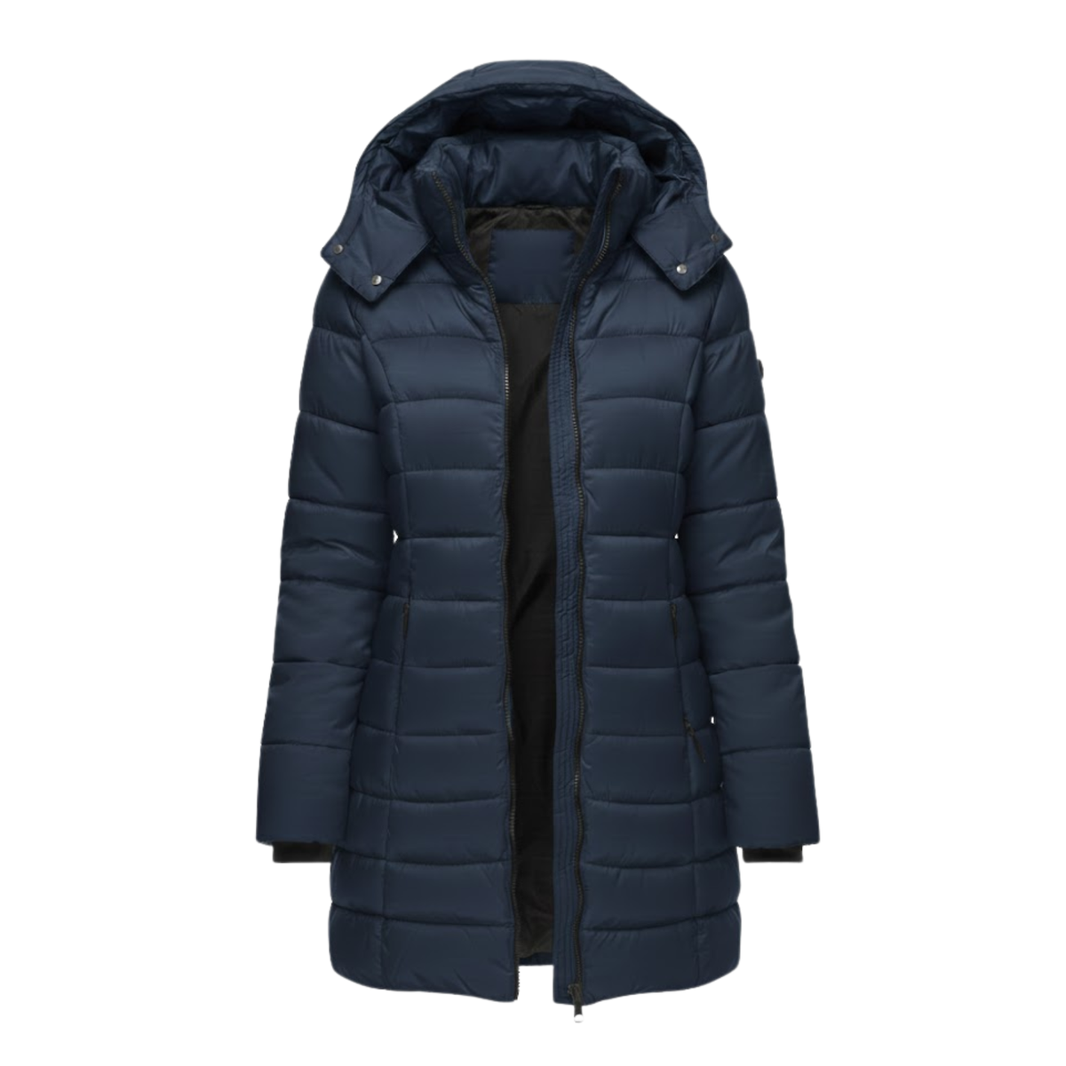 Parka acolchada de longitud media para mujer, con capucha y corte entallado, estilo invernal