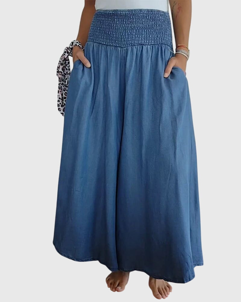 Pantalon large pour femmes avec poches latérales en denim