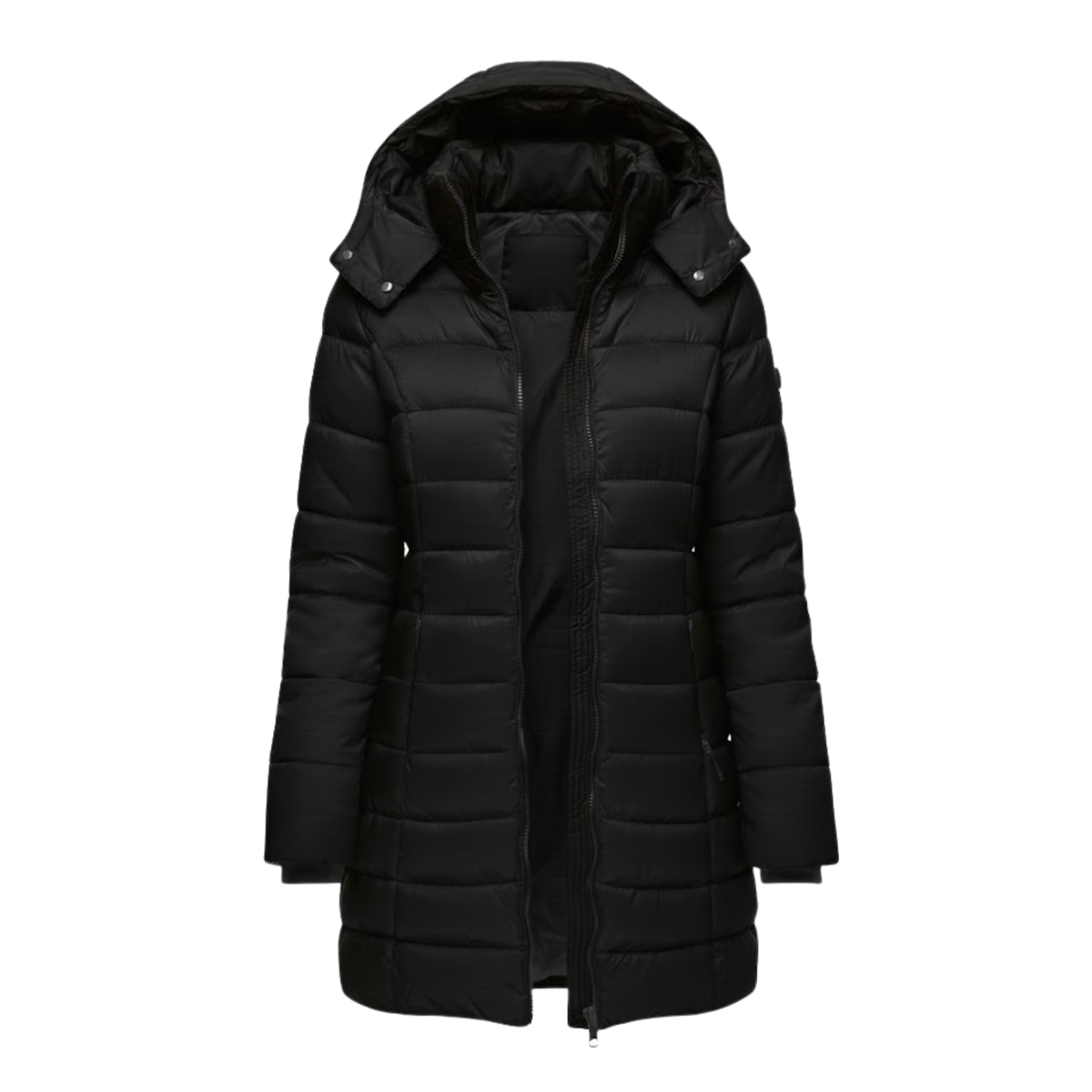 Parka acolchada de longitud media para mujer, con capucha y corte entallado, estilo invernal