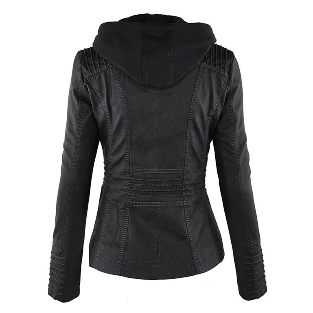 Women's Faux Leather Hooded Jacket Modern Refined Cut