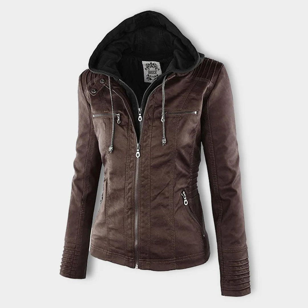 Women's Faux Leather Hooded Jacket Modern Refined Cut