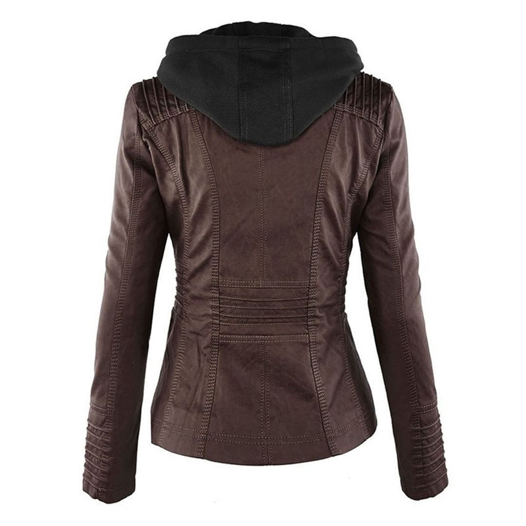 Women's Faux Leather Hooded Jacket Modern Refined Cut