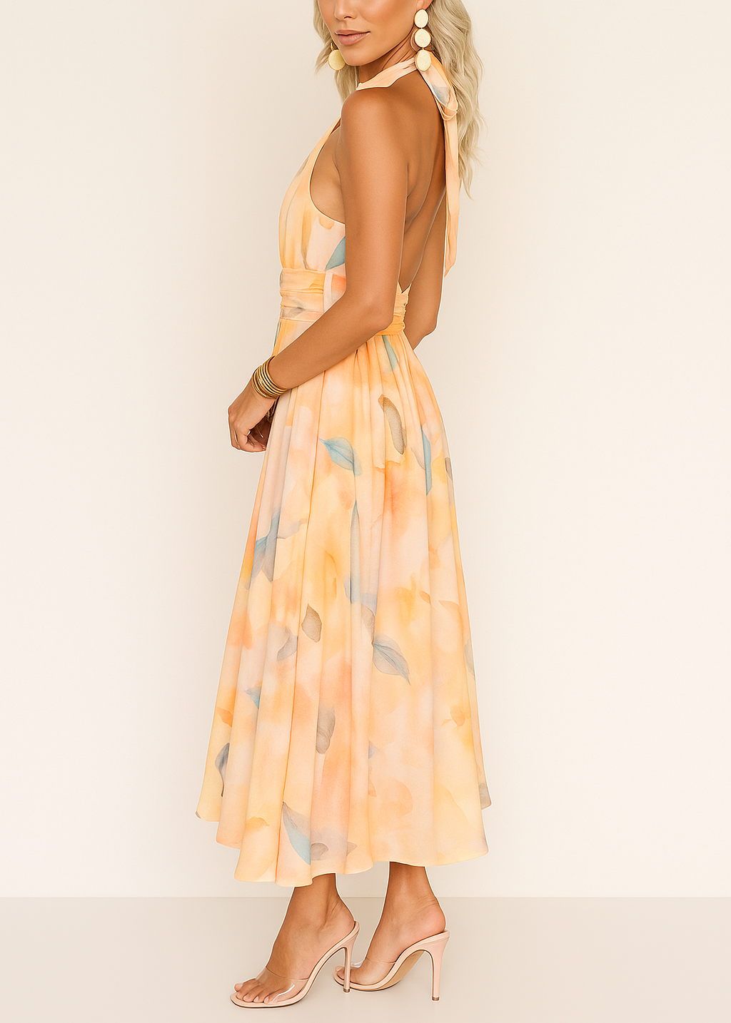Robe longue femme à col halter