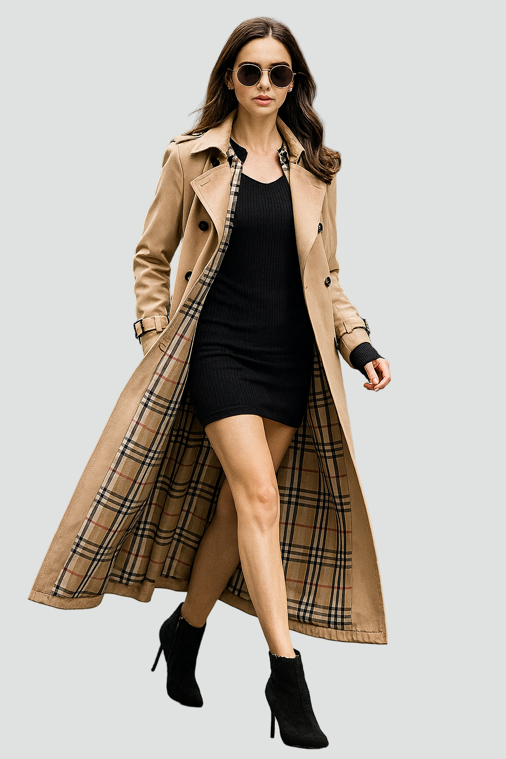 Trench-coat long pour femme à fermeture à double boutonnage