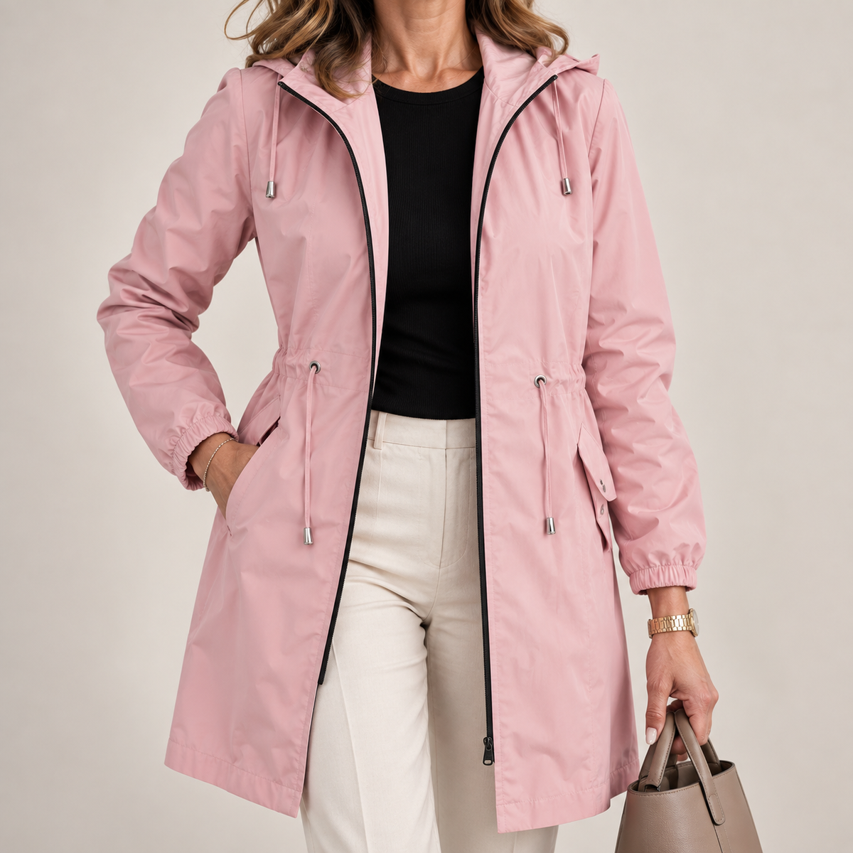 Parka ligera impermeable para mujer con capucha