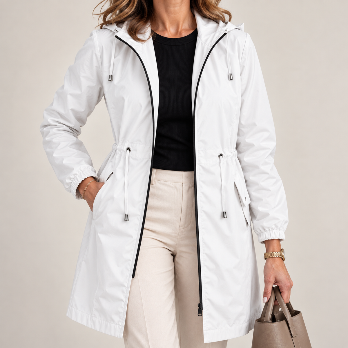 Parka ligera impermeable para mujer con capucha