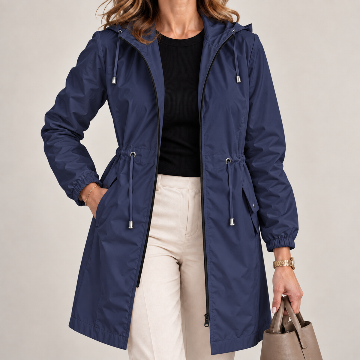 Parka ligera impermeable para mujer con capucha