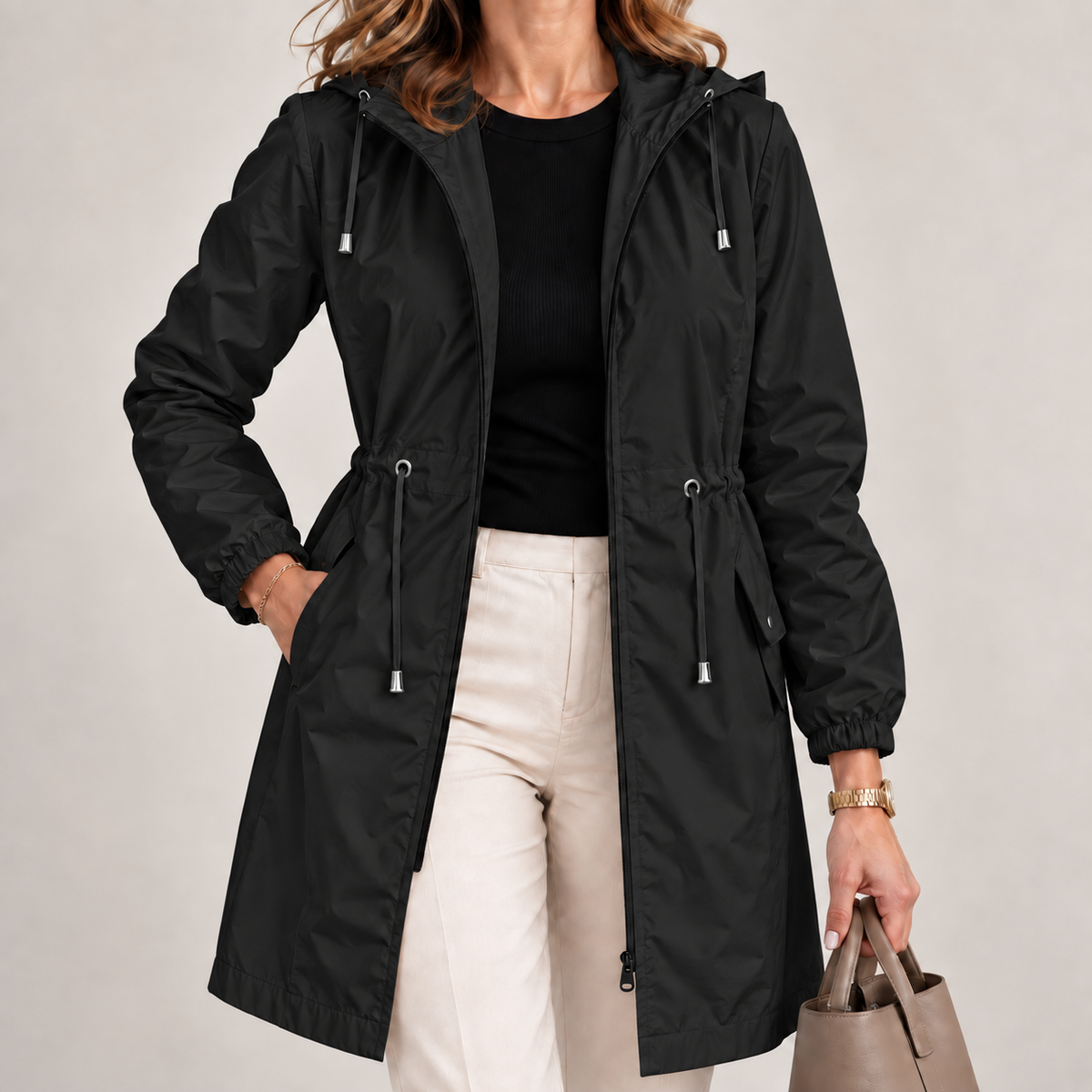 Parka ligera impermeable para mujer con capucha