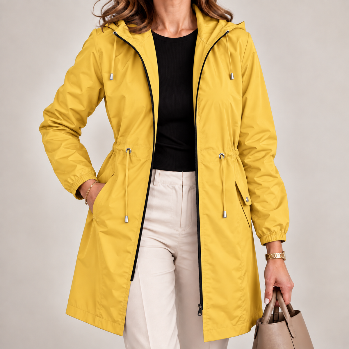 Parka ligera impermeable para mujer con capucha