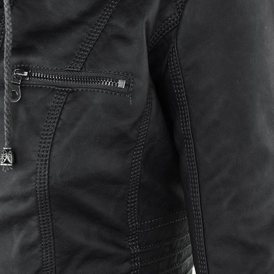 Women's Faux Leather Hooded Jacket Modern Refined Cut