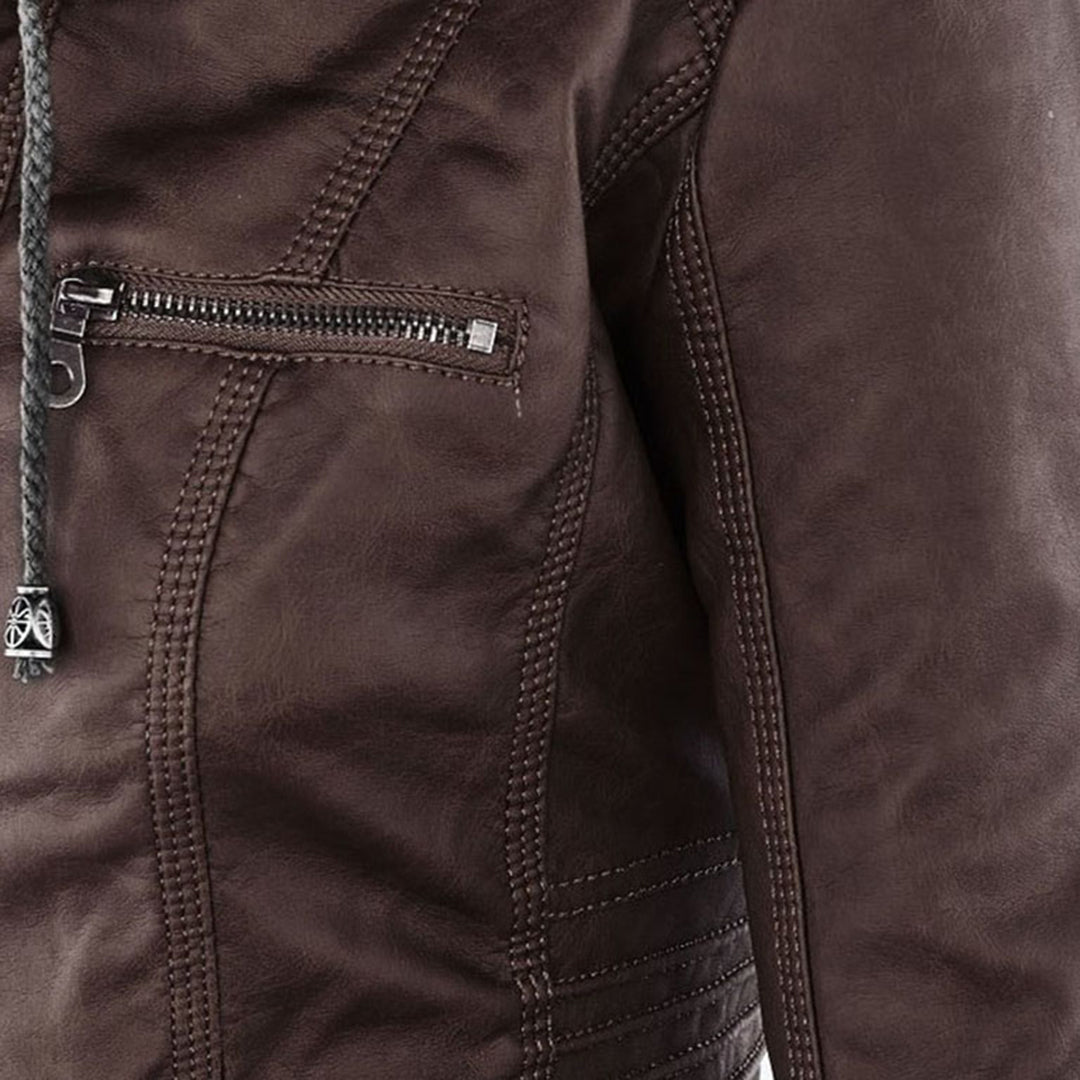 Women's Faux Leather Hooded Jacket Modern Refined Cut