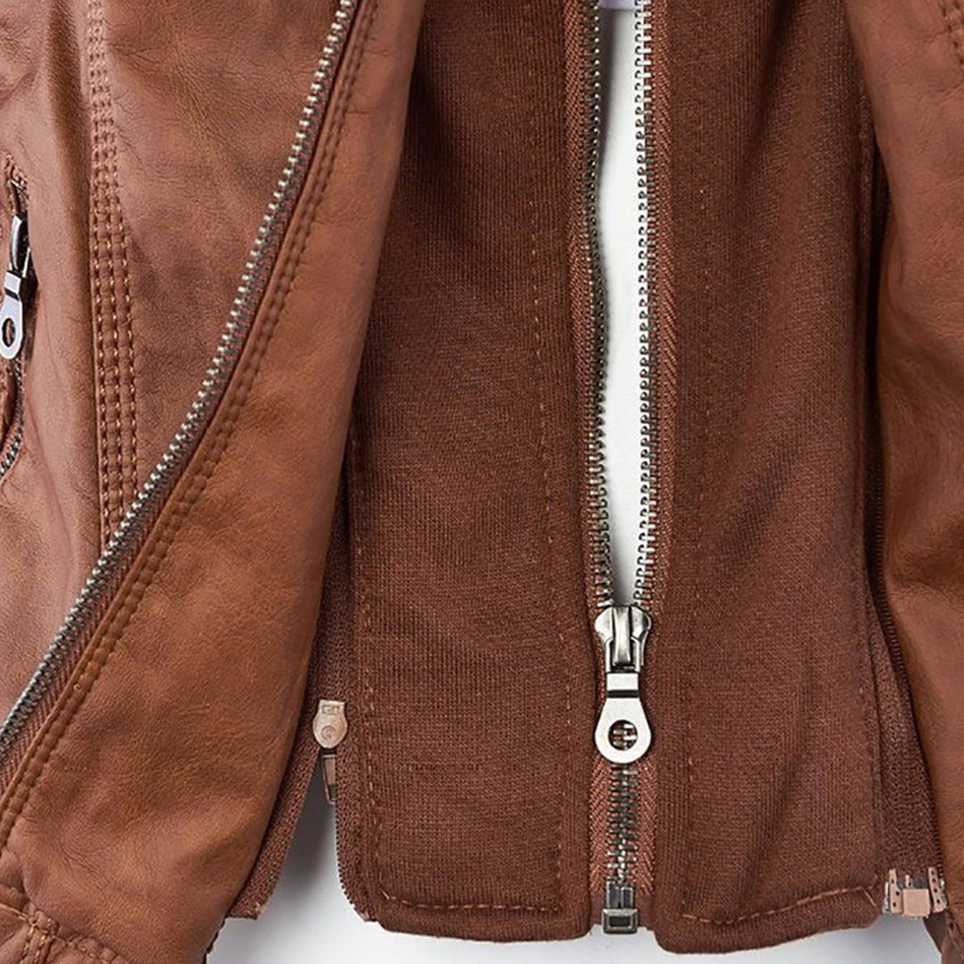 Women's Faux Leather Hooded Jacket Modern Refined Cut