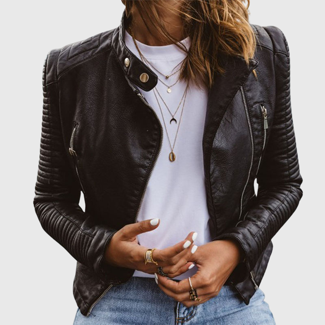 Ensemble blazer femme en cuir avec poches latérales