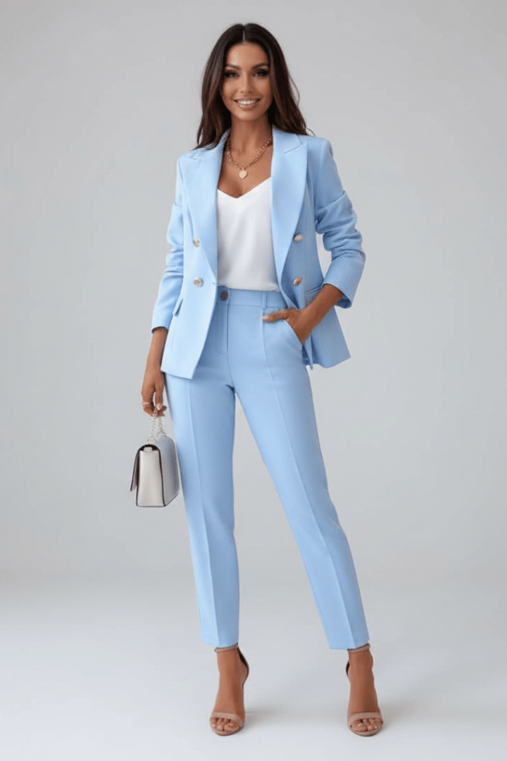 Conjunto de traje para mujer con blazer y pantalón, pernera recta y solapas