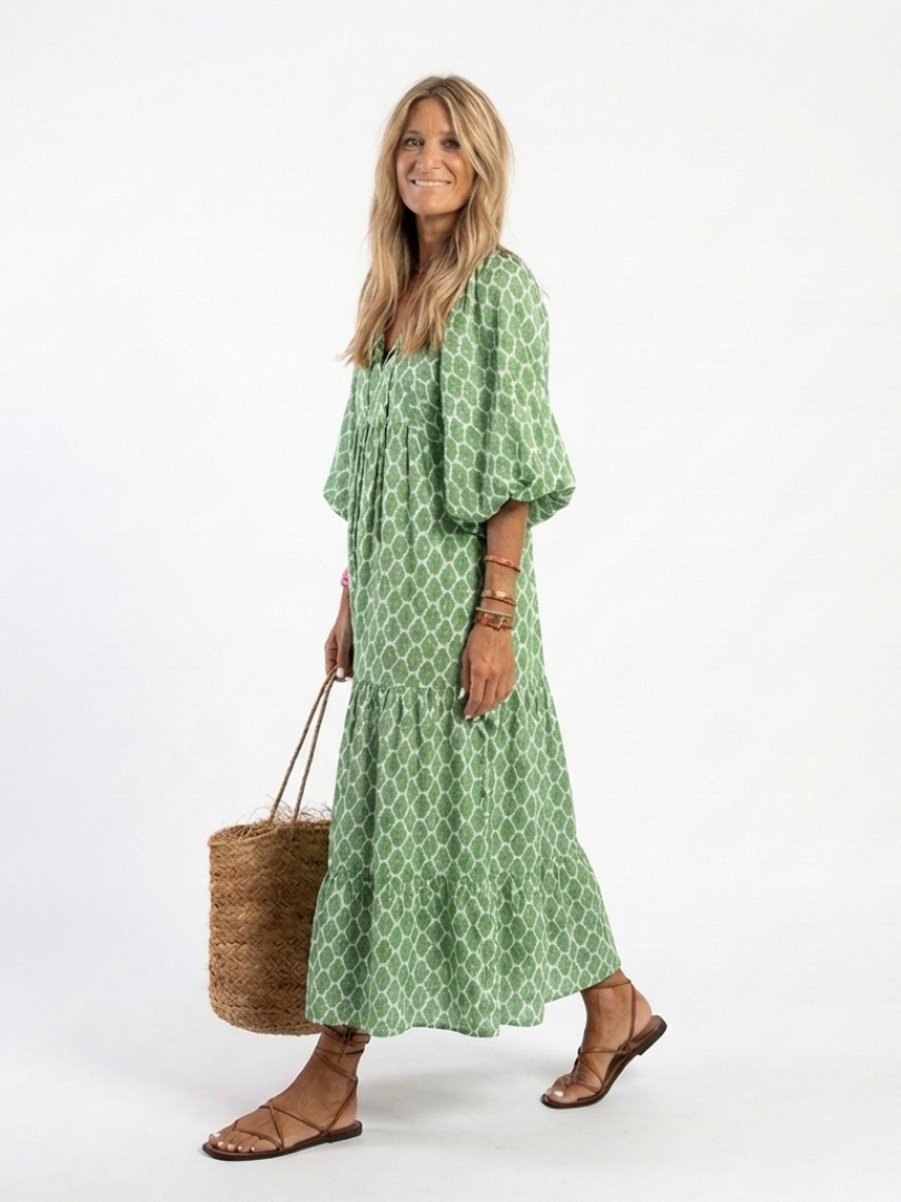 Apolline | Vestido midi estampado con escote en V y mangas tres cuartos